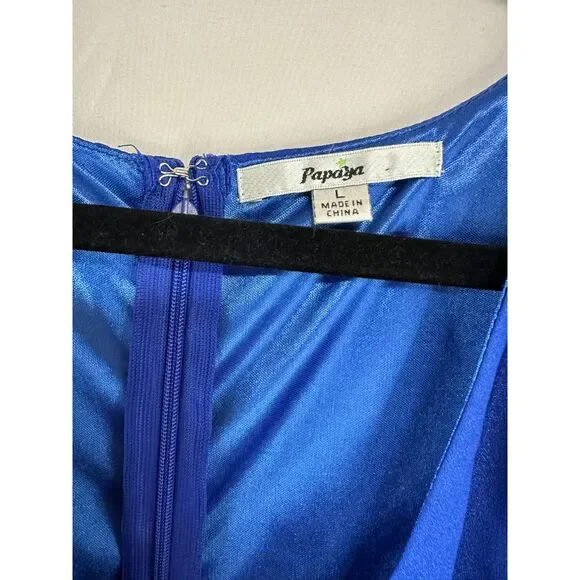 Papaya Women's Faux Wrap Deep V-Neck Mini Dress Size L (Fits Like a S) - Picture 3 of 4